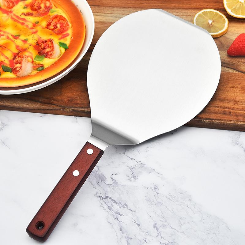 Stainless Steel Pizza Shovels With Wood Handle Round Pizza Spatula Cake Shovel Bread Cutter Kitchen Baking Turner Accessories