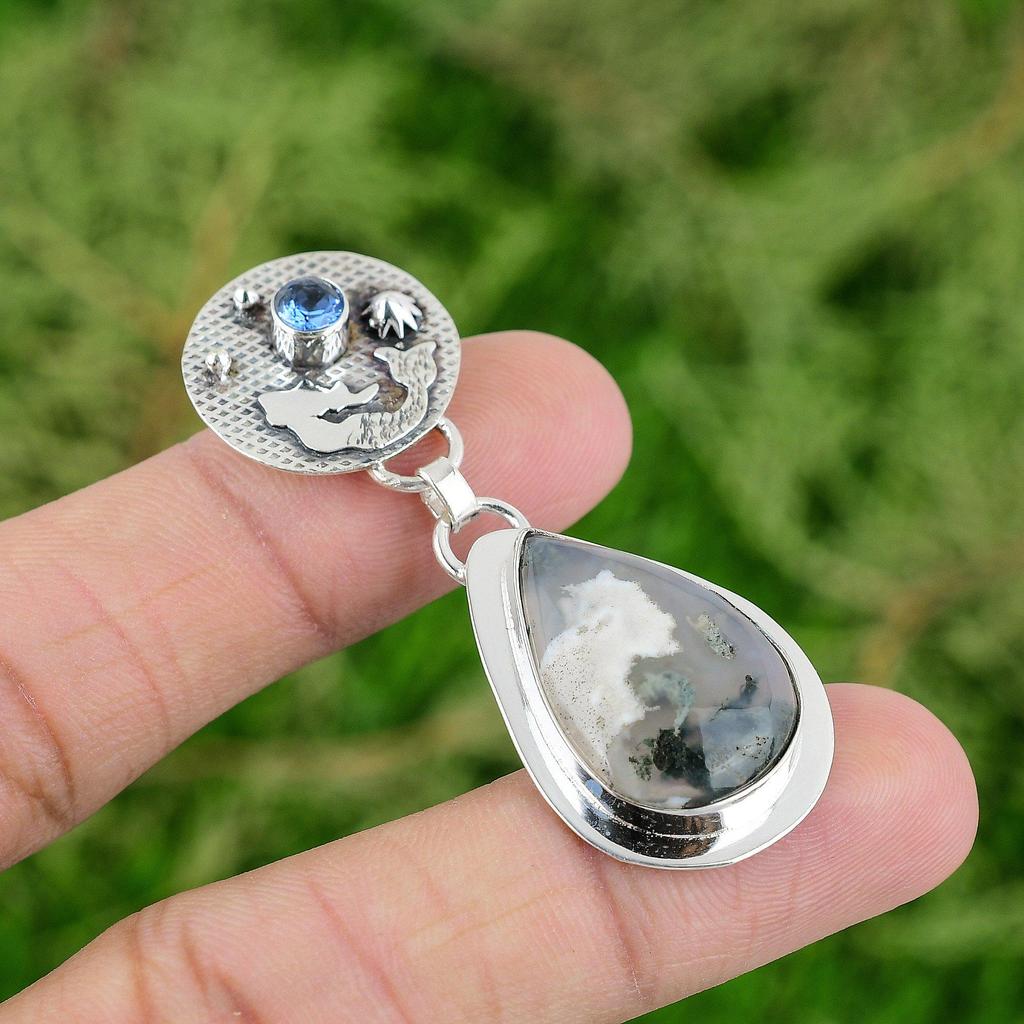 Solar Moss Agate Pendant Gemstone Jewelry Handmade Pendant 925 Sterling Silver Pendant Dainty Jewelry Gifts For Her