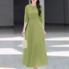 ZANZEA Women Casual Round Neck Solid Color 3/4 Sleeve Summer Long Dress
