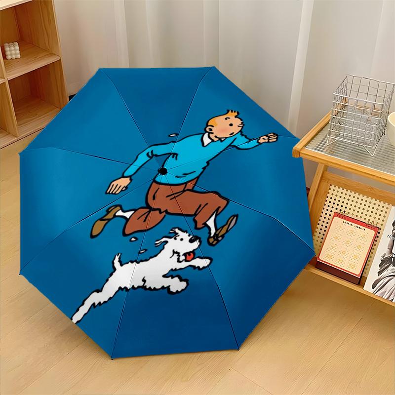 Tintin Winddichter Automatischer 8-Rippen Faltregenschirm Tragbarer Outdoor-Sonnenschirm