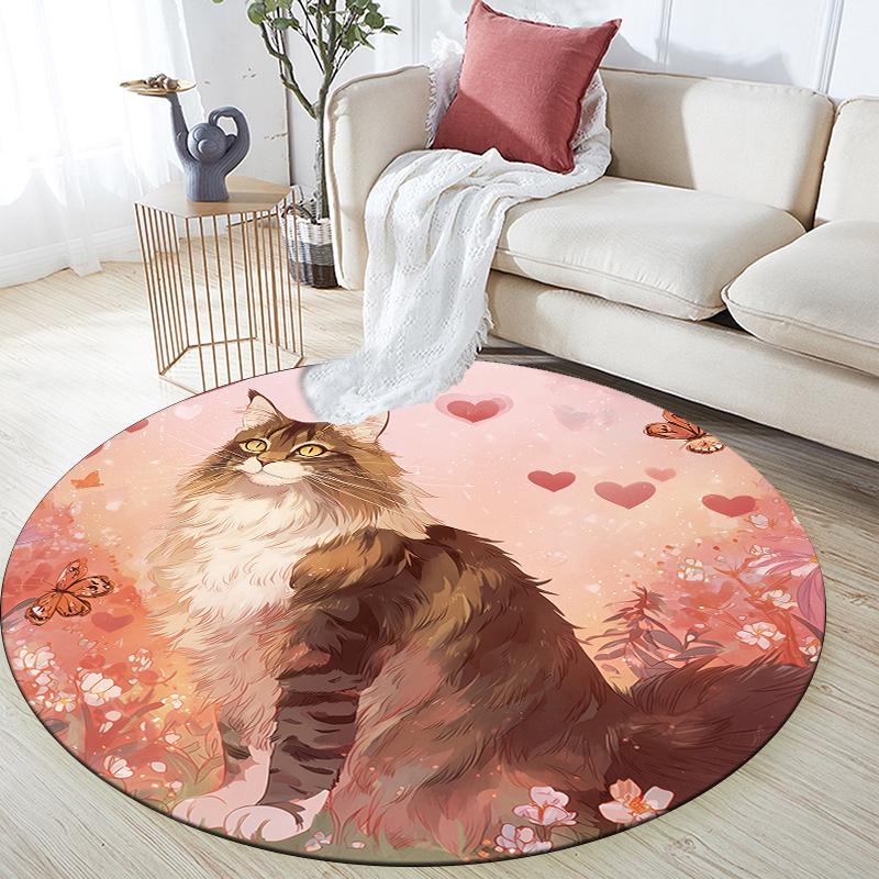 

Pink Maine Coon pattern round rug,Carpet Rug for Living Room Bedroom Playroom ,Non-slip Floor Mat,Holiday Gifts and Birthday Gifts. 80cmx80cm