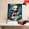 DIY Pearl Bead Art Canvas Gothic Girl Eating Pasta Pattern Frameless 3D Painting Kit for Bedroom Living Room Wall Decor