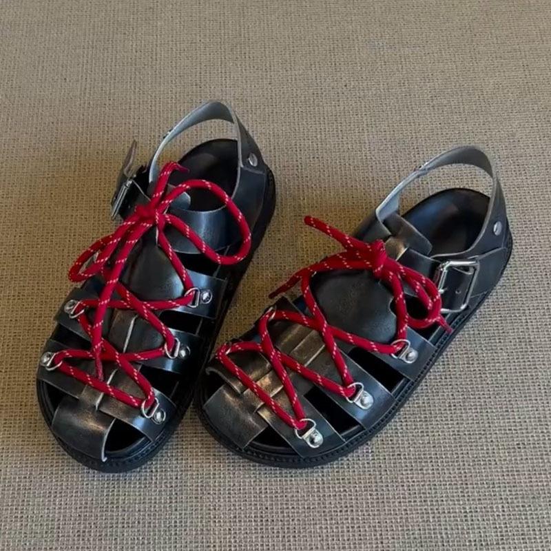 

Cowhide~ Thick sole heightening woven hollow sandals women s versatile casual leaking toe straps Roman shoes bag head single shoes 40