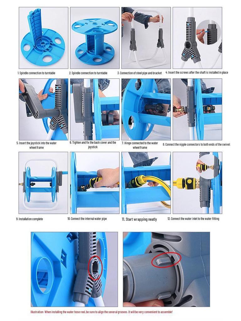 Household Car Wash Hose Storage Cart with Anti-Tangle Reel and Water Gun