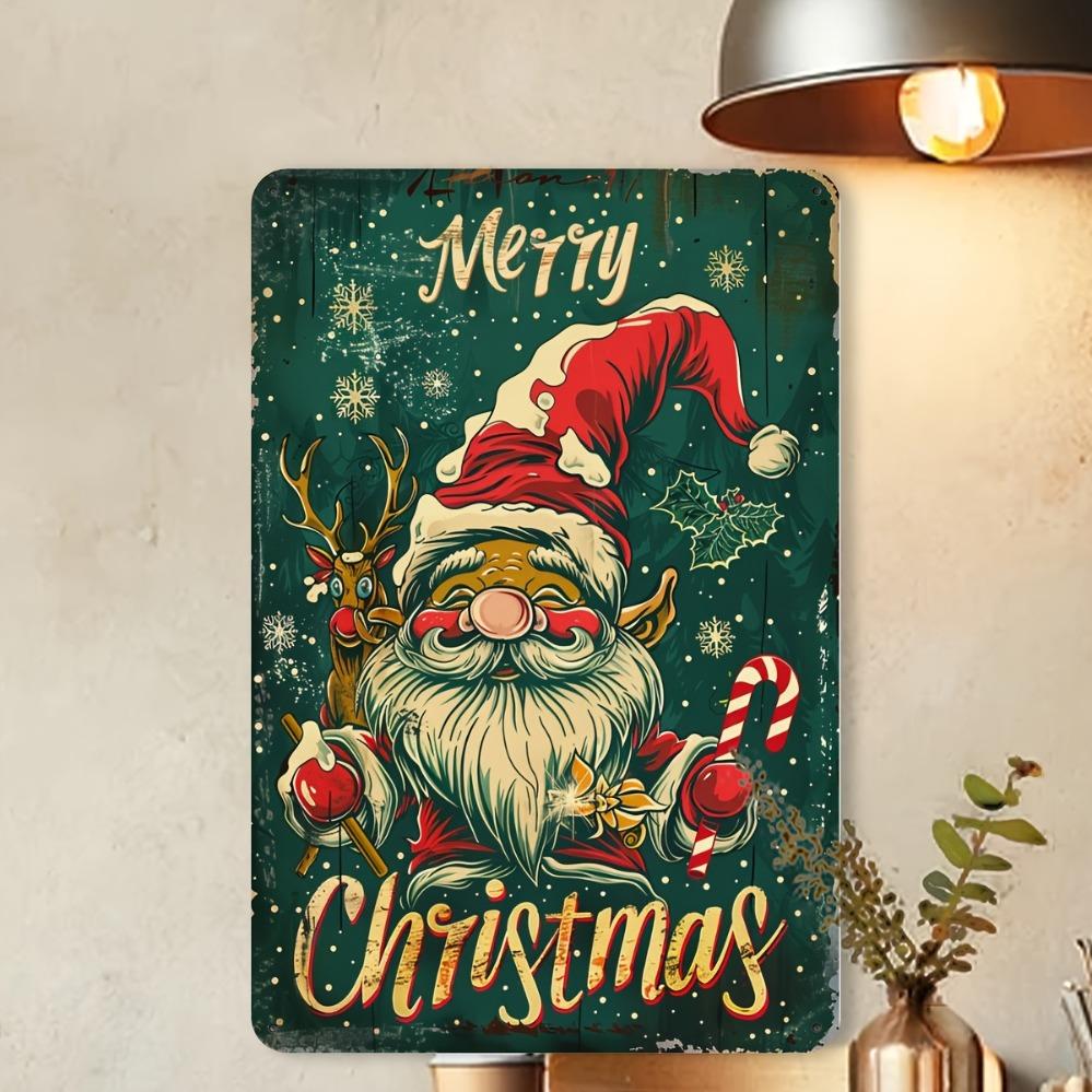 Vintage Santa & Reindeer Metal Tin Sign 8x12 Inch - Durable Iron Wall Art for Home Café Garage Garden Indoor Outdoor Christma