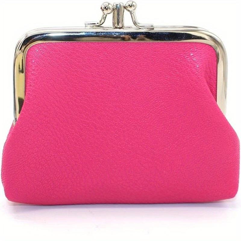 Cute Clip Lock Women's Coin Purse Retro Solid Color Bifold Kiss Lock Small Wallet Simple PU Leather Lipstick Portable Pocket Bag