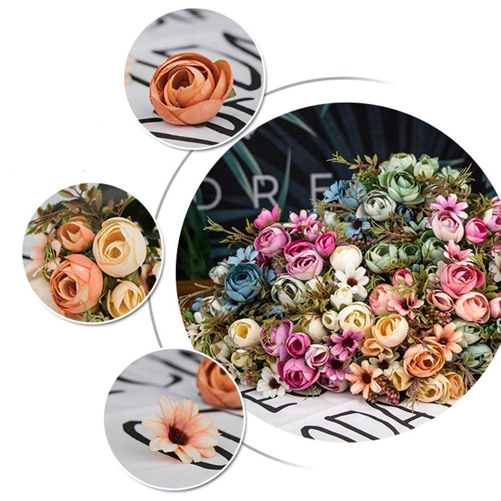 Bunch Retro Wedding Handmade Party Supply Fake Daisy Bridal Bouquet Artificial Flower Silk Tea Rose