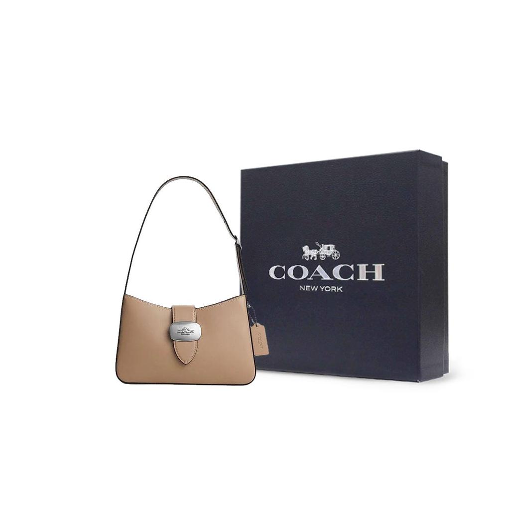 Coach Eliza 25 Solid Color Non-Detachable Shoulder Strap Slot Leather Half-Moon Handbag Women handbag Gray-Brown CP004-SVTP