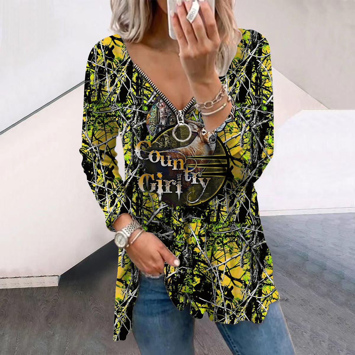

Женские футболки с длинным рукавом и принтом «Осенний лес и олень», свободные футболки больших размеров с V-образным вырезом, удобные блузки 8XL жёлтый