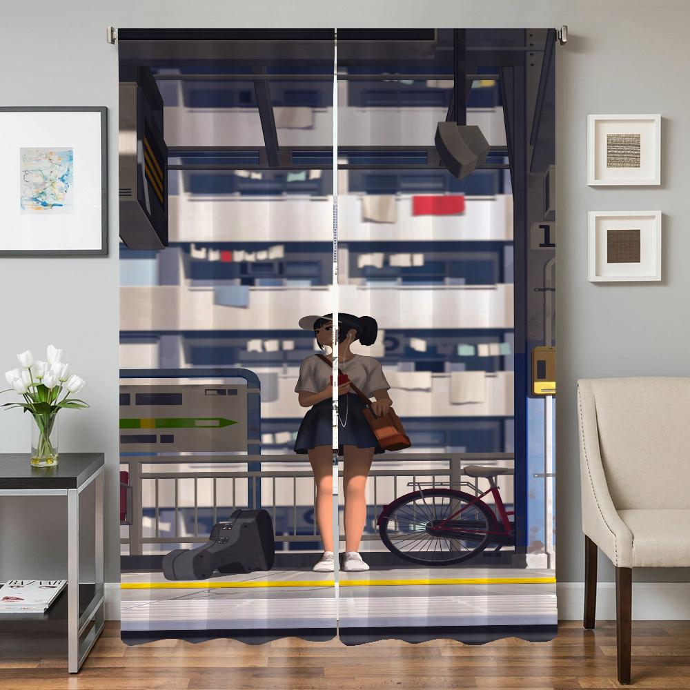 Home Interior Kitchen Curtains for Living Room 2 Pieces Blackout Curtains Door Curtain Young Girls Partition Bedroom Decoration