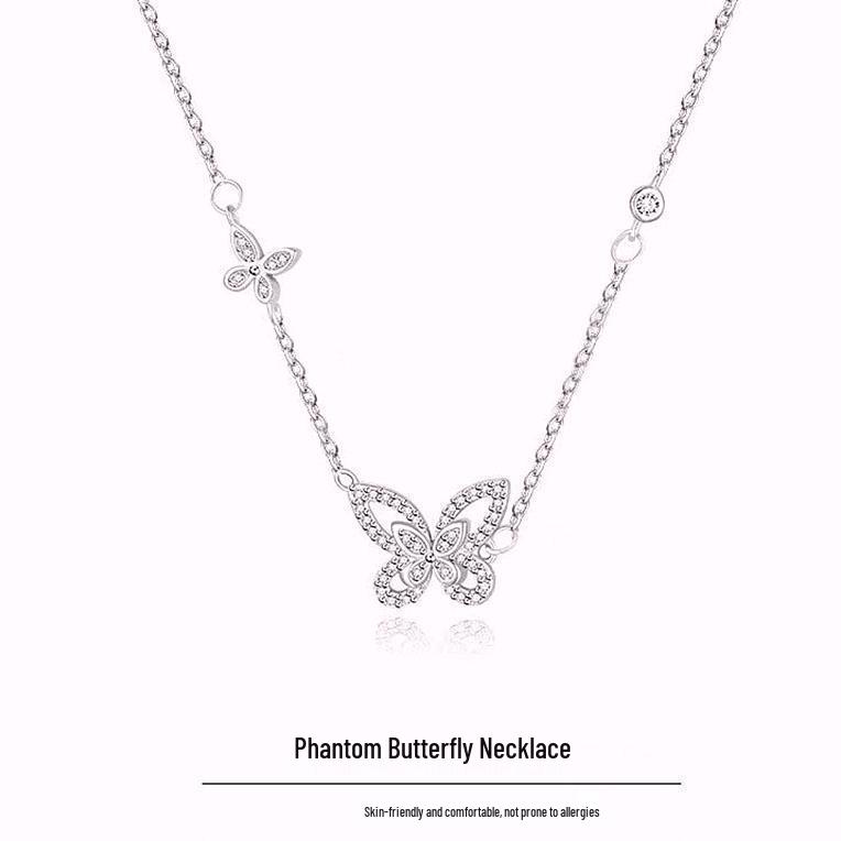 High-Quality Moissanite Silver Double Butterfly Necklace for Women - Ideal Qixi Gift
