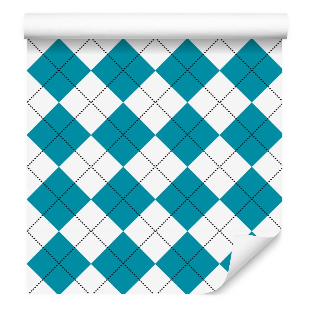 Basic Retro Check Wallpaper Turquoise, White, and Light Gray 50x1000