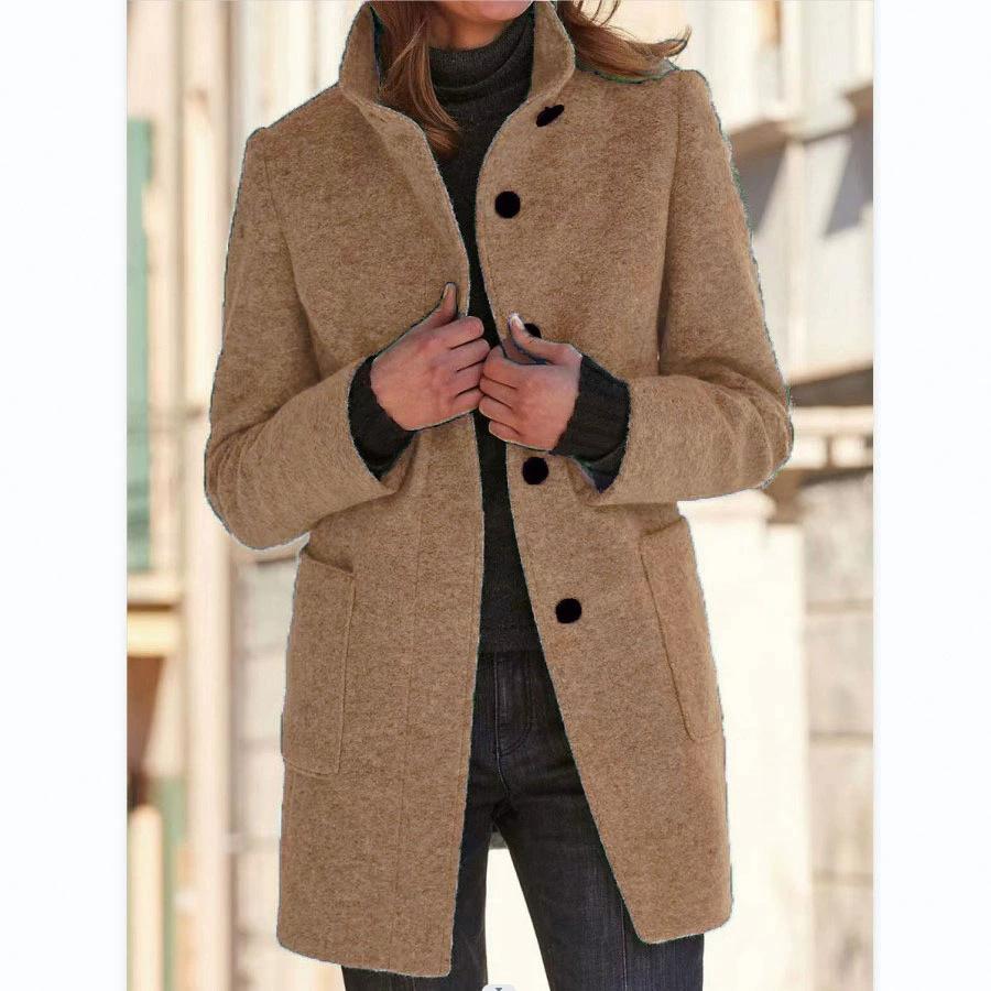 Autumn and Winter Retro Button Up Collar Woolen Coat for Women In Europe and America