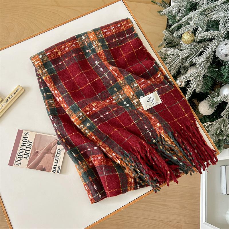 

Универсальный искусственный кашемировый мягкий и липкий клетчатый шарф с кисточками для женщин, зимний роскошный новый модный утолщенный теплый платок 60*200cm