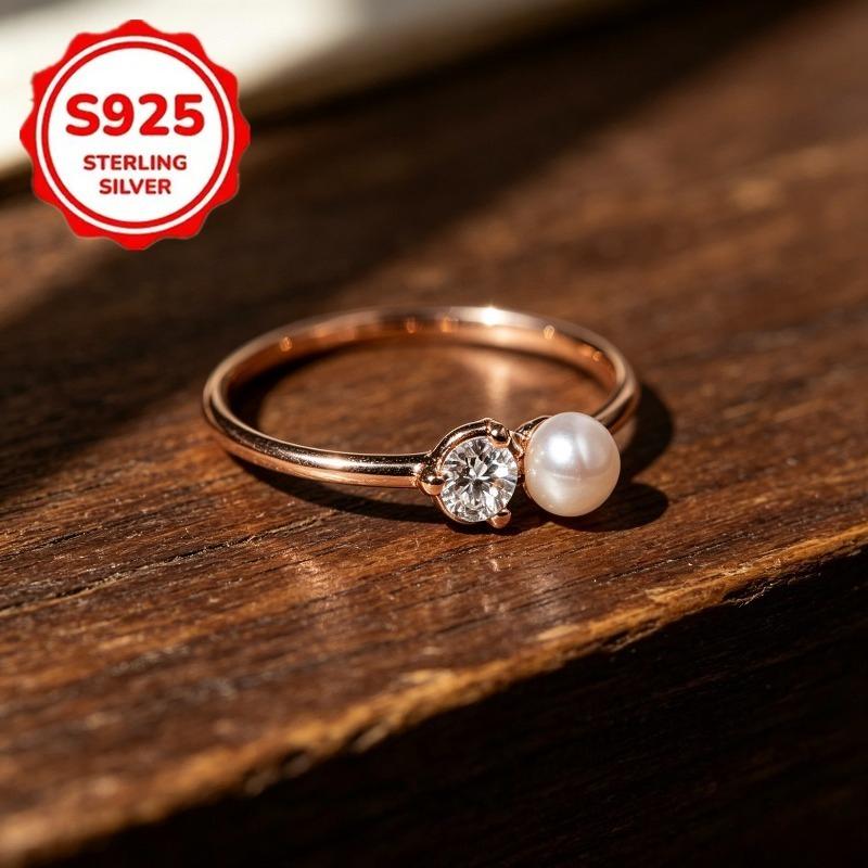 1pcs 925Sterling Silver Women's ring with ultra-bright inlay3A Diamond and pearl gifts carry beautiful meanings