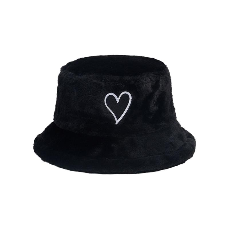 Thick Plush Bucket Hat for Woman Windproof Heart Patchwork Design Bucket Hat Adult Teens Winter Keep Warm Fisherman Cap