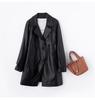 Women's PU Leather Trench Coat with Suit Collar, Double-Breasted, Mid-Length, Waist-Slimming for Spring/Autumn - Model YG82936.