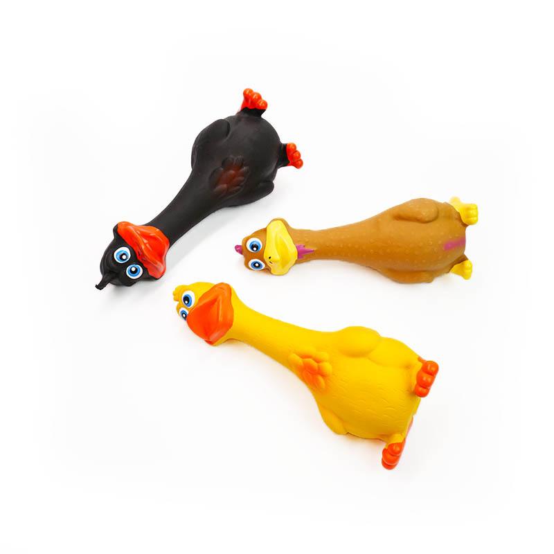 Bite-Resistant Latex Squeaky Dog Toy - Standing Chicken or Big-Mouthed Duck Teething Toy.