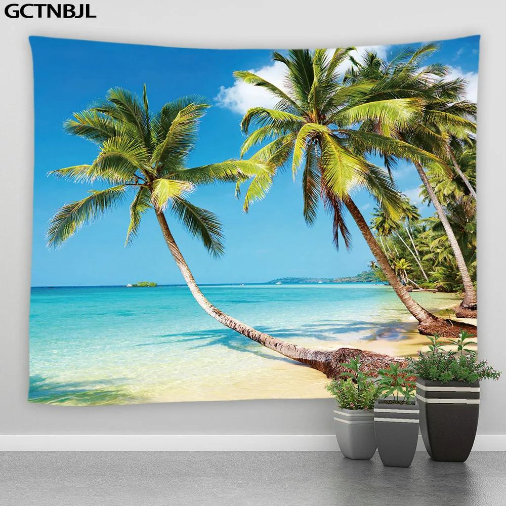 HD-Ocean Landscape Tapestry, Beach Wall and Palm Tree Art for Living Room, Bedroom or Outdoor Home Decor
