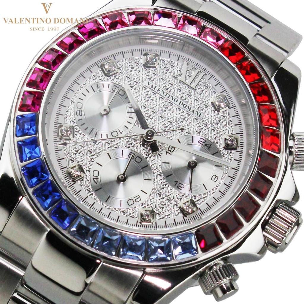 VALENTINO DOMANI Herrenuhr mit Zirkonia, Silbernem Zifferblatt und Zirkonia-Lünette (VD006MSS)