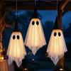 Indoor Halloween Party Props 3 Pcs Hanging Ghost Decoration, Spooky Large Mesh Three Piece Set with Witch Hat for Porch, Yard, Entryway, Haunted House