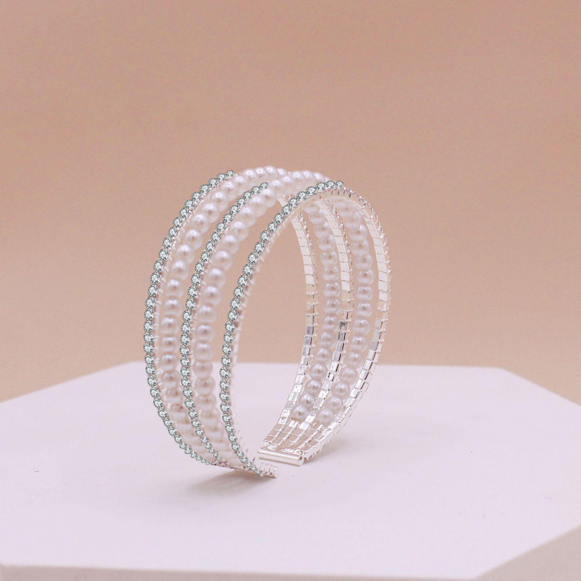 Korean Fashion Rhinestone & Pearl Multi-layer Bracelet