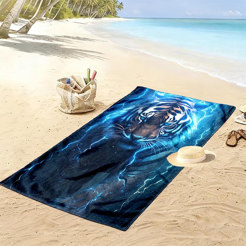 Glowing Tiger 2D Flat Print Beach Towel, Large Soft Quick Dry Towel for Beach Camping Swimming.MSTJ0918199