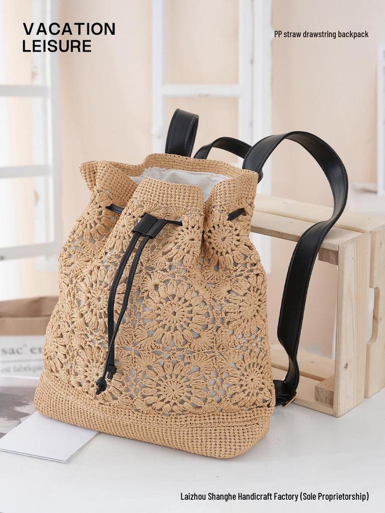 Stylish Minimalist Women's Commuter Backpack - Large Capacity, Versatile Hollowed-Out Straw Braided Design