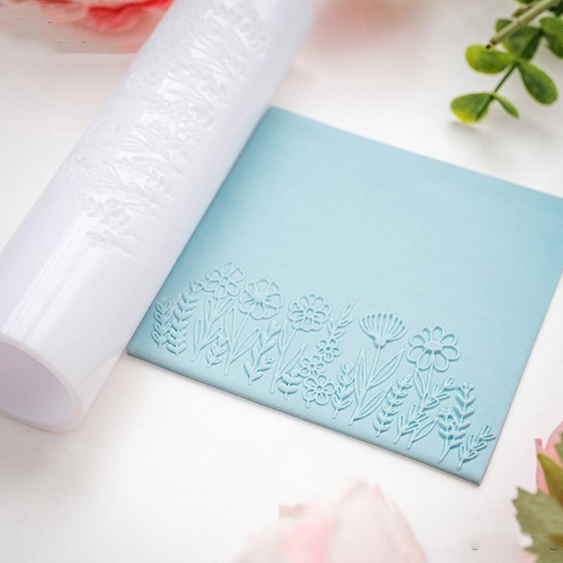 Ergonomic Floral Pattern Clay Embossing Roller For Polymer Jewelry Making Earrings Crafting Supplies Rolling Pin