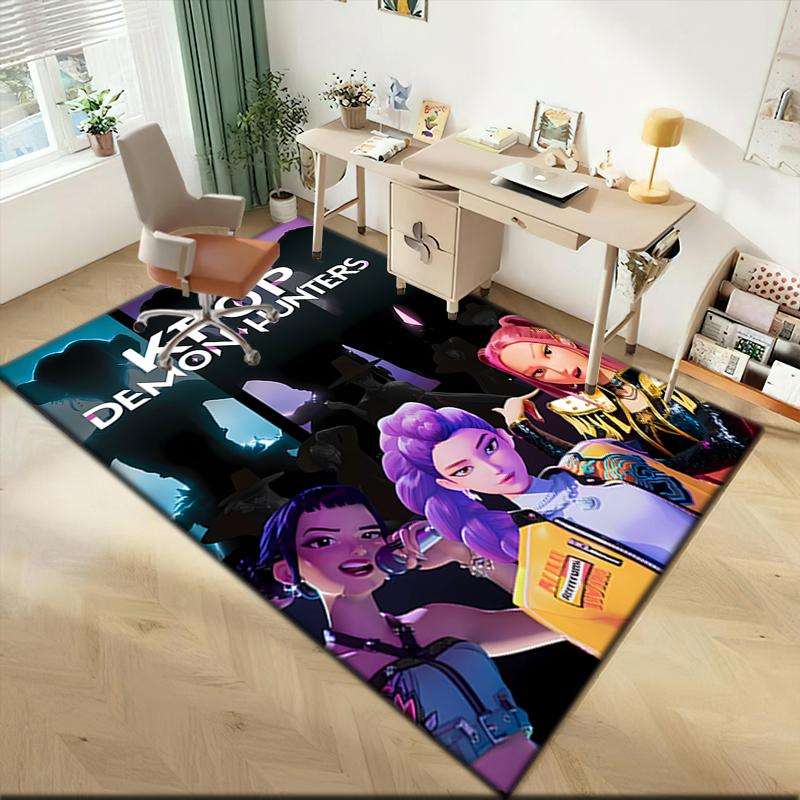 1pc K-Pop Devil Hunter Sweeps the Globe Carpet Rug for Living Room Bedroom Home Sofa Decoration,Kids play Non-slip Floor Mat