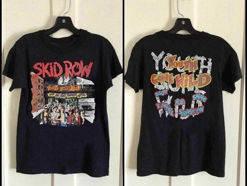 1989 Skid Row Youth Gone Wild 2 Side Cotton Black Unisex T-shirt S-5XL. M