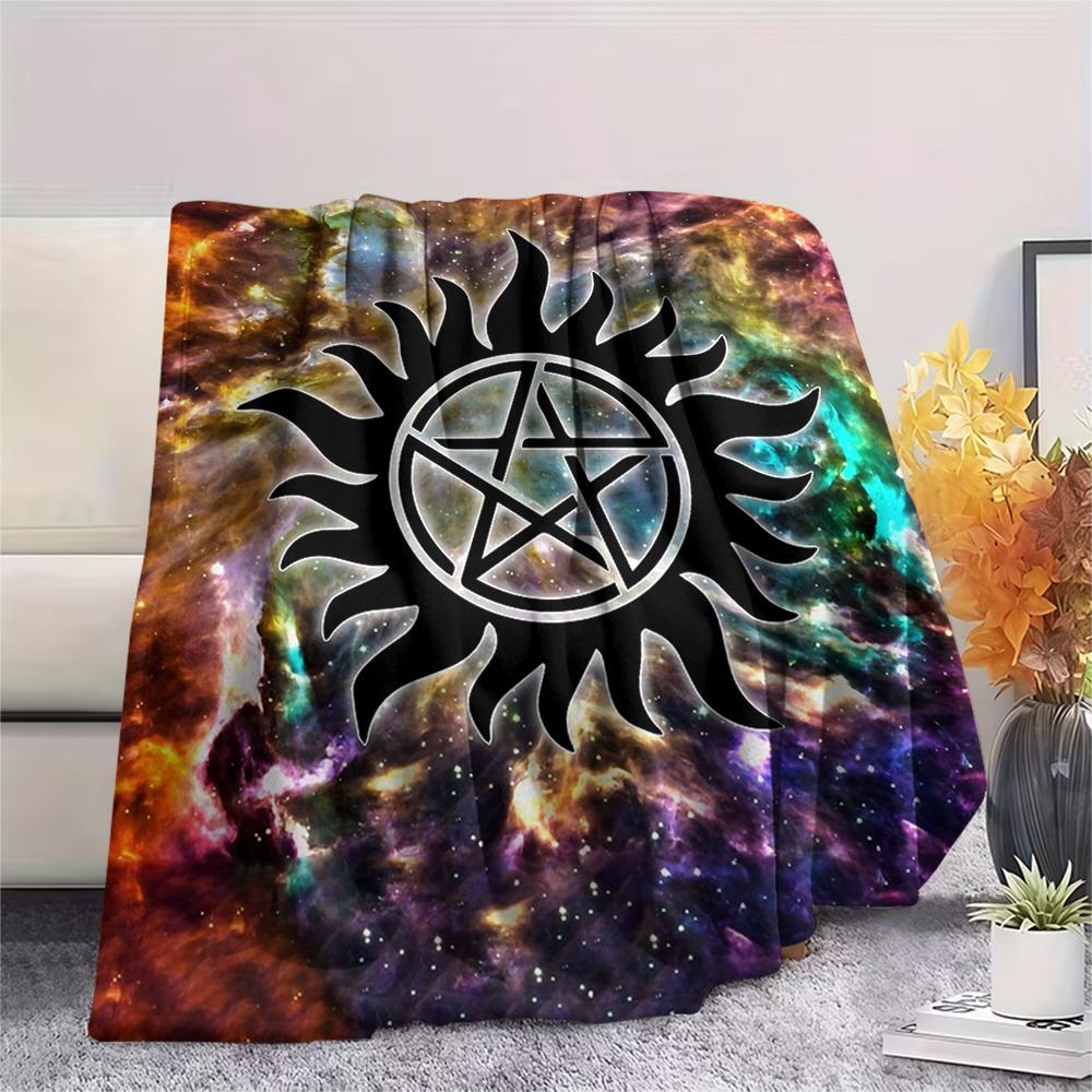 1Pc Pentagram Supernatural Print Flannel Blanket, High Quality Comfortable for All Seasons, Home Decor, Warmth and Comfort, Perfect for Gifts