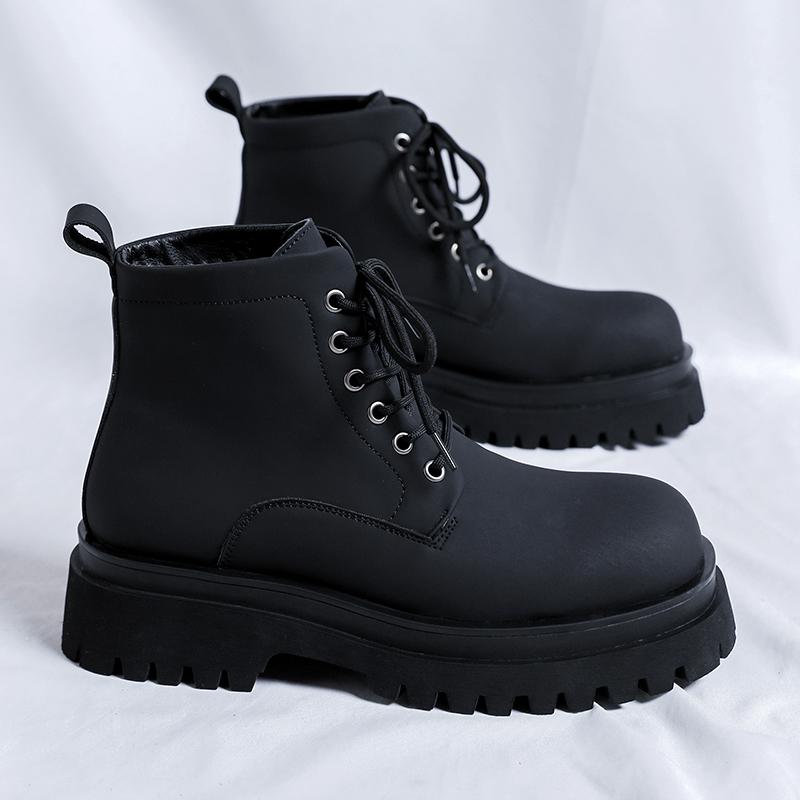 Fashion 2025 New Lace Up Motorcycle Boots Casual Shoes British Style Side Zipper Botas  High Quality Winter Plush Mens Business Boots
