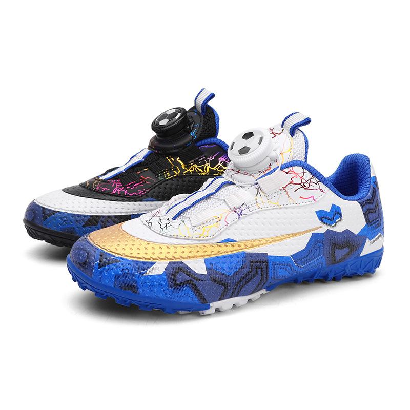 Children'S Football Shoes Tf Broken Nails Artificial Turf Boys And Girls Rotating Buckle Leather Feet Mandarin Duck Game Training Shoes