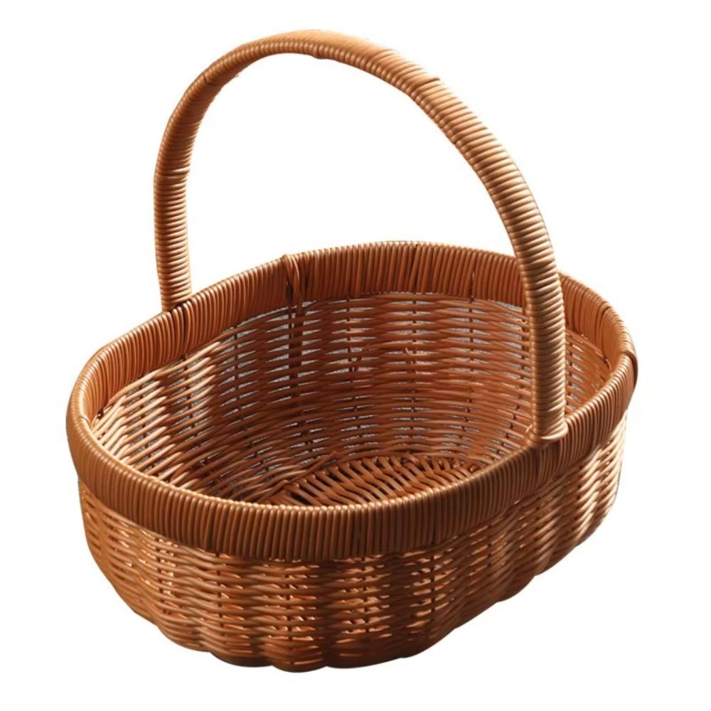 Handmade Bamboo Flower Basket Long Handle Fruit Storage Bin Kitchen Accessories