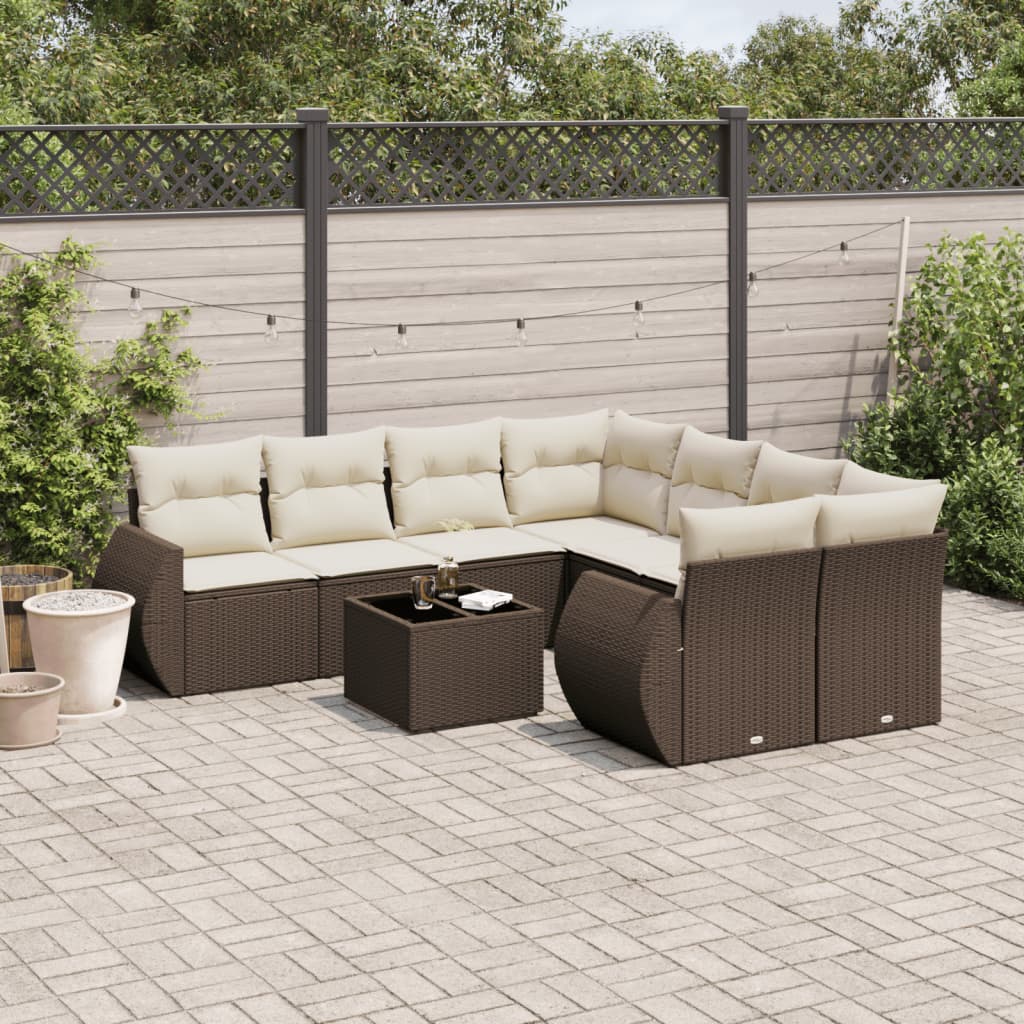 Vidaxl 9-Cz. Conjunto de Muebles de Jardín con Cojines, Marrón, Ratán Sintético