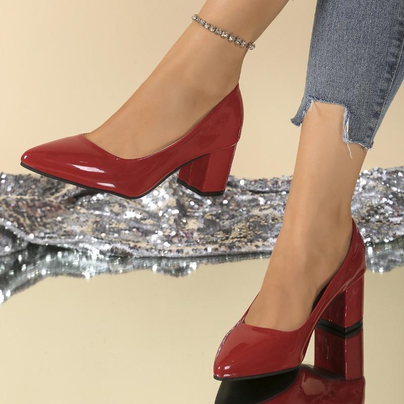 Coarse Heel Single Shoes Women's Pointed High Heels 4 Spring and Summer New Mid-heel Shallow Mouth Occupation