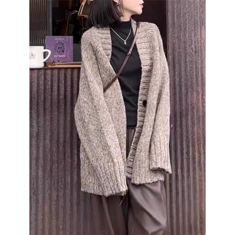 Autumn Winter V-Neck Pure Wool Mid-Length Women's Cashmere Cardigan Sweater