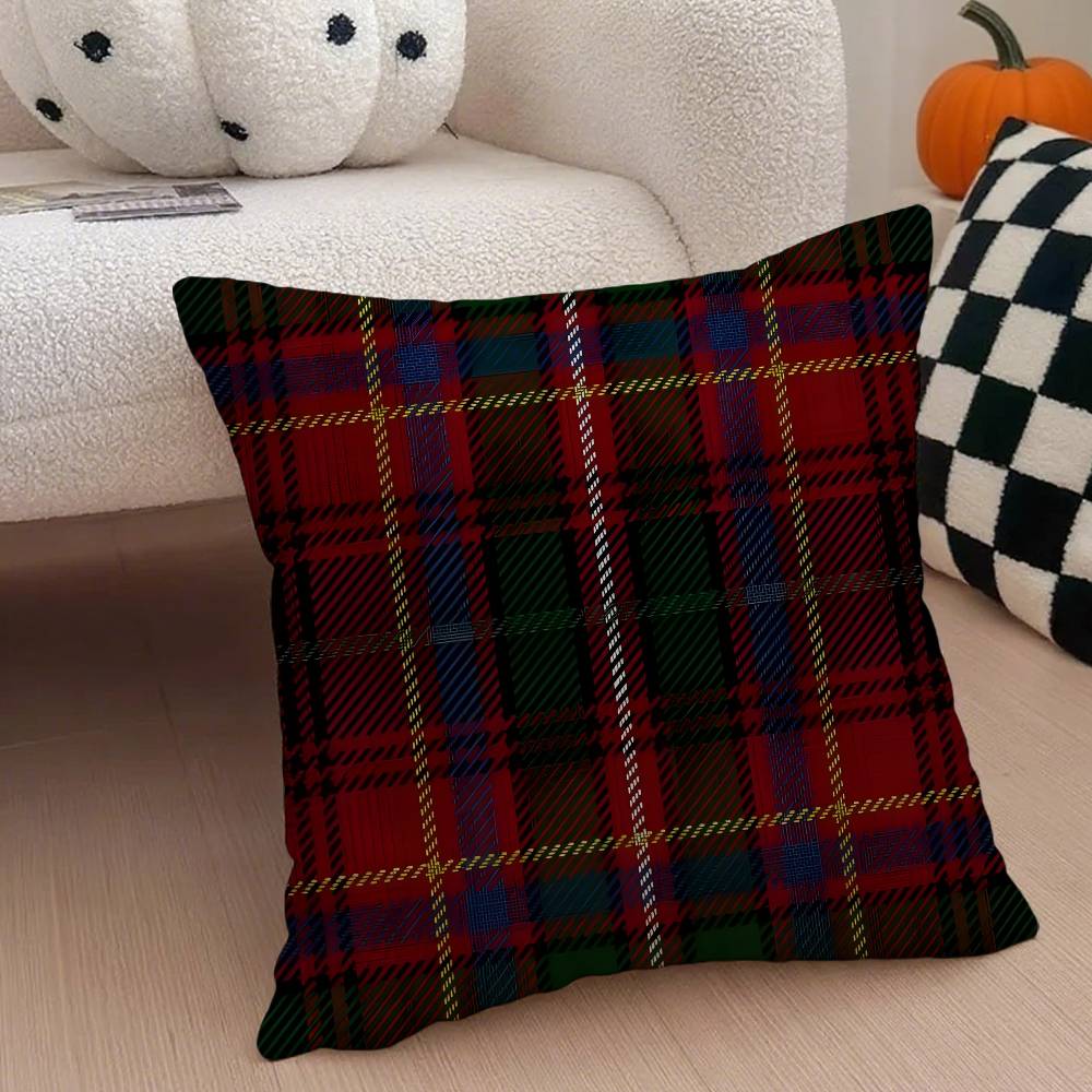 Tartan Pillow Case Anti-dustmite Pillowcase Invisible Zipper Silky Short Plush Sofa Cushion Cover