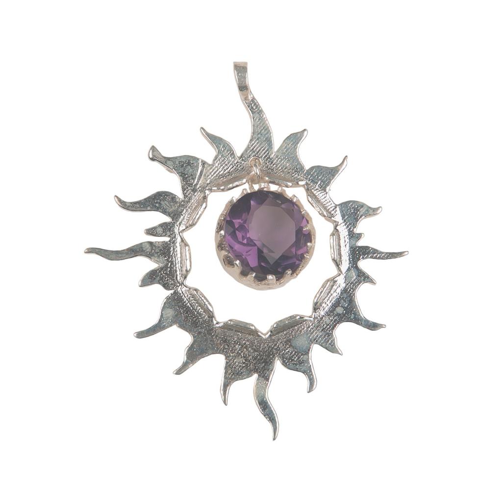 925 Solid Silver Multi Gemstone Sun Health Benefits Unisex Jewelry Pendant 1.76" CP-18