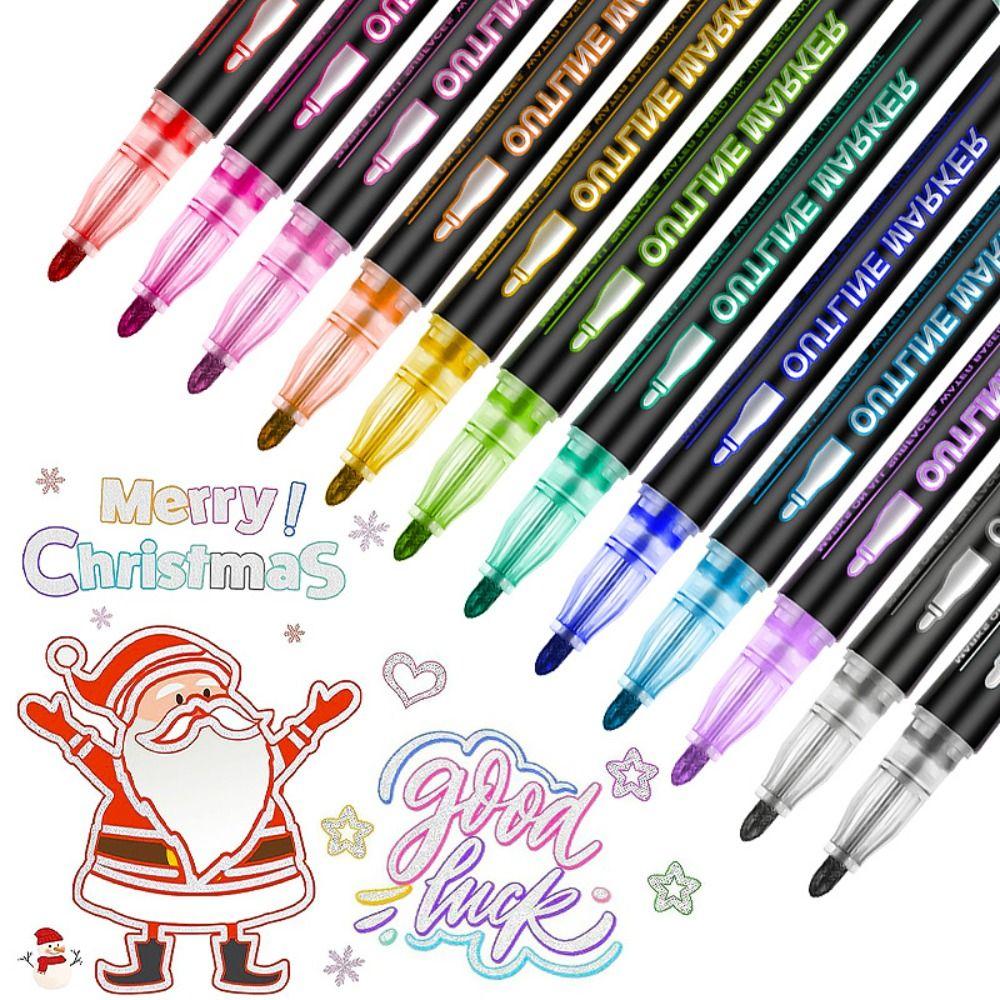 Magic Contour Outline Pen Set Hand Painted Highlighter Pen Creative Double Line Pen  Christmas