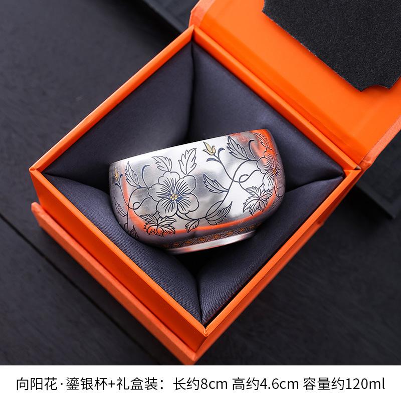 999 Silver Gilded Master Tea Cup Handmade Ceramic with Enamel Decoration Luxury Gongfu Teaware for Collector Gift