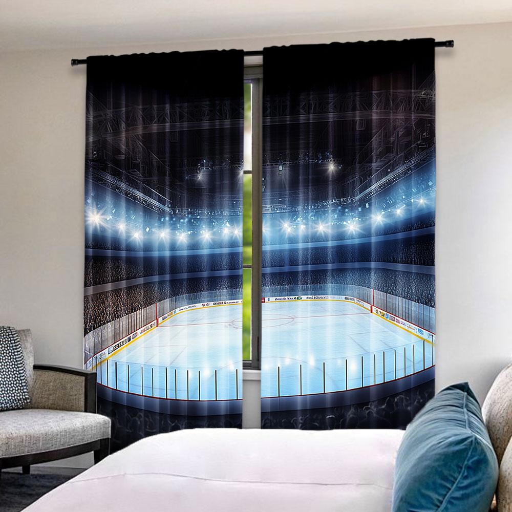 2Pcs Hockey Curtains A Sports Arena Full Of People Fans Audience Tournament Championship Match Living Room Bedroom Window Drapes