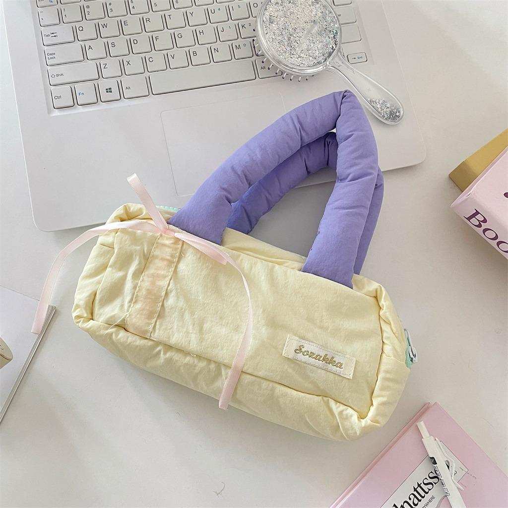 

Large Capacity Pouch Makeup Pencil Bag Color Block Make Up Case Simple Handheld Storage Holder For Student Travel Commute