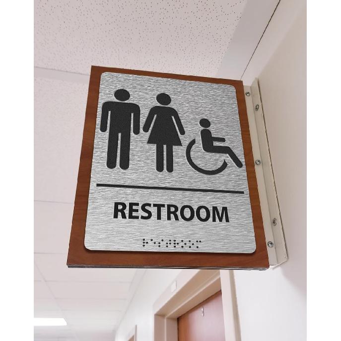 ADA-Mark Modern Restroom Sign for Business - 2PK ADA Compliant Braille Bathroom Sign with Easy tallation - 6" W x 8" H