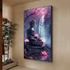 Modern Religious Abstract Buddhism Wall Art Posters and Prints Purple Flowers Buddha statue Canvas Painting Home Decor