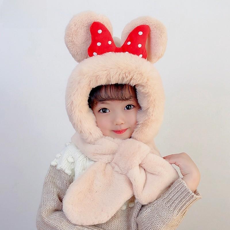 Kids Winter Plush Hat With Scarf Integrated For Outdoor Snow Sports