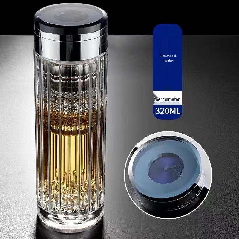 Double-Layer Glass Tea Infuser Bottle with Thermometer Lid