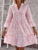 European & American Style Floral Bell Sleeve V-neck Midi Dress for Women