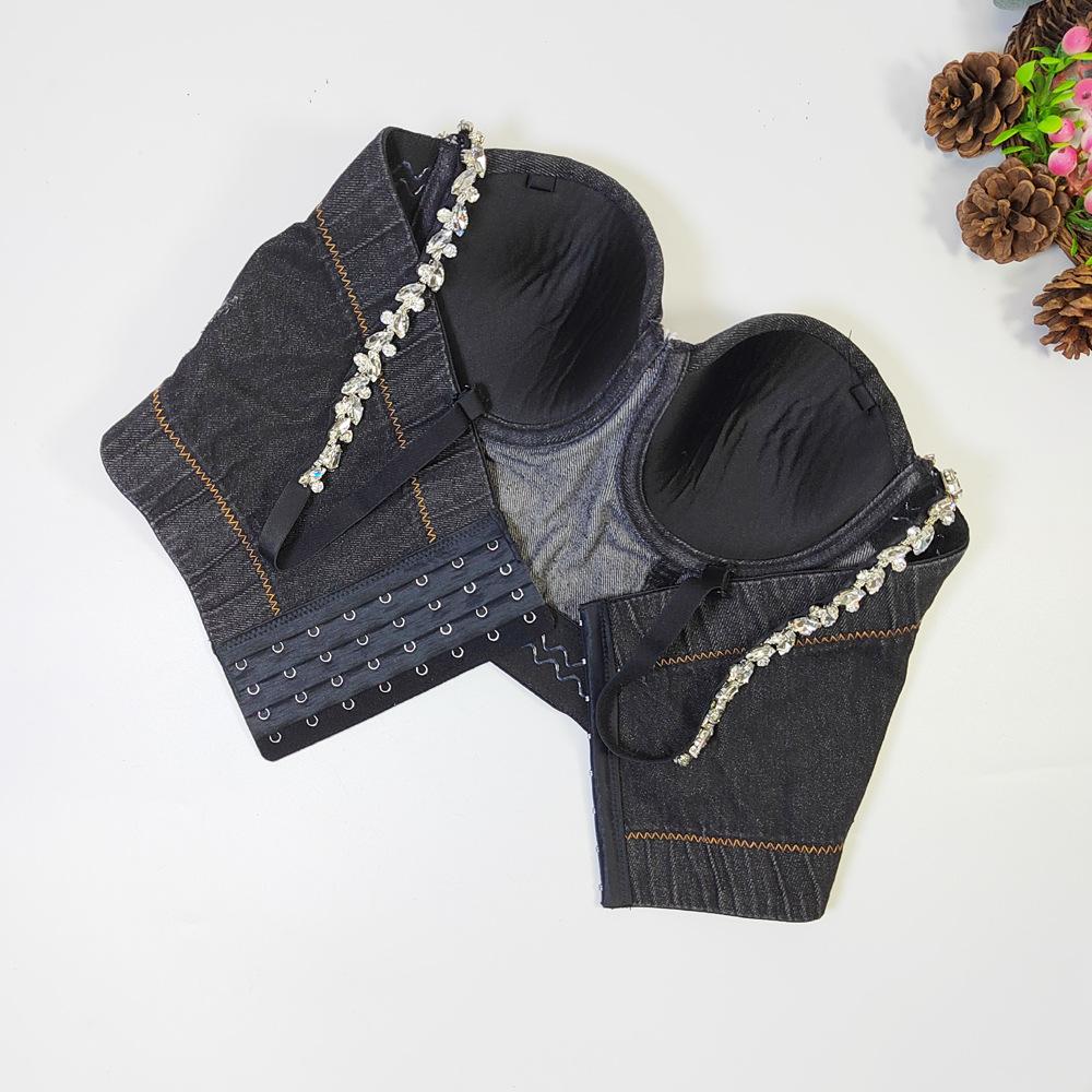 Crop Top yushutiff Nightclub Rhinestone Corset Bra Rave Festival Bustier Female Party Sleeveless Clothing